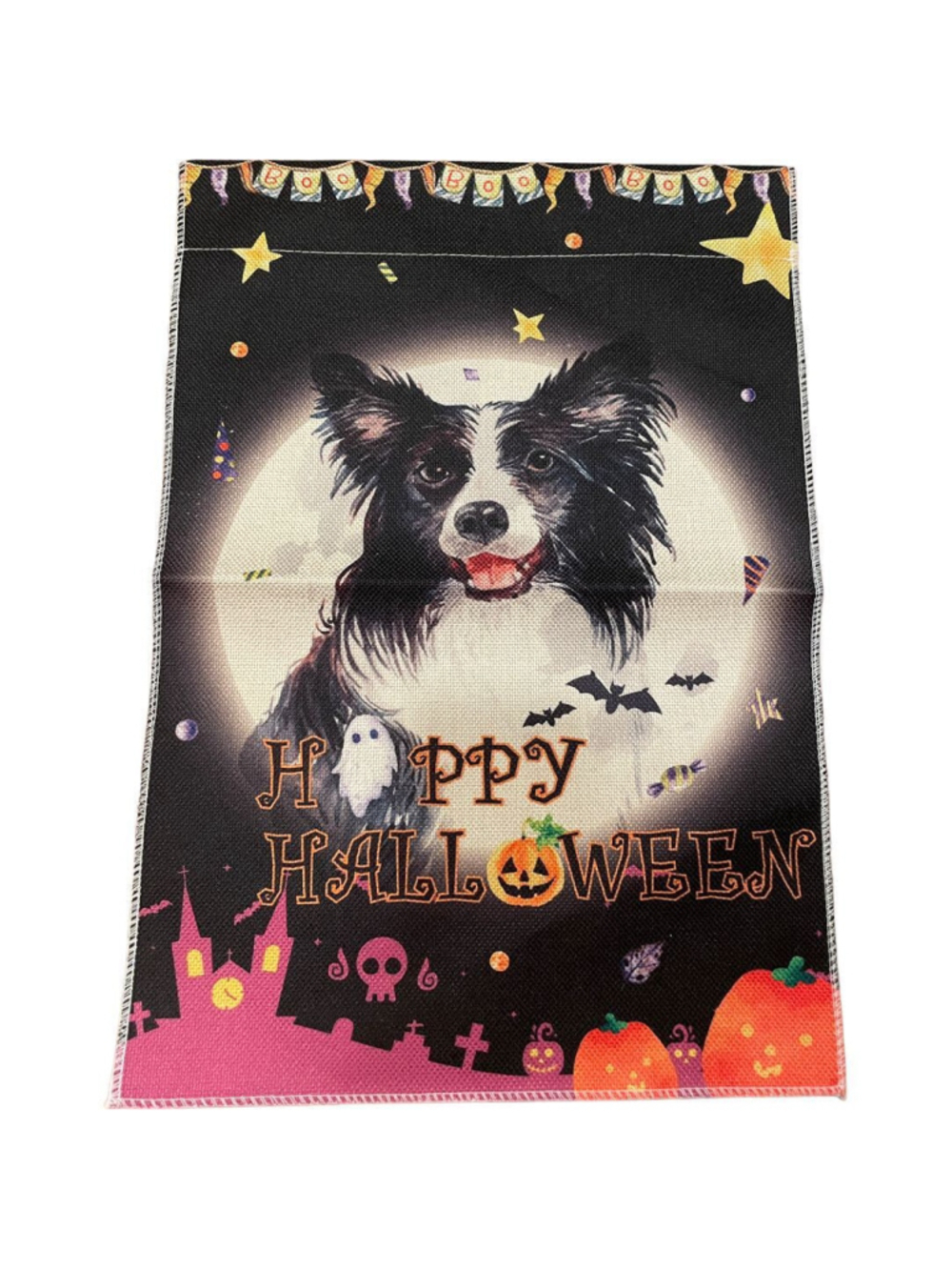 Border Collie Halloween Garden Flag Double Sided Burlap New